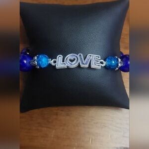 Hydrocephalus Awareness 'Love' Bracelet with Blue Beads